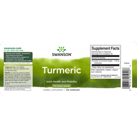 Ciberžolė Turmeric, Swanson, 720mg, 100 kapsulių