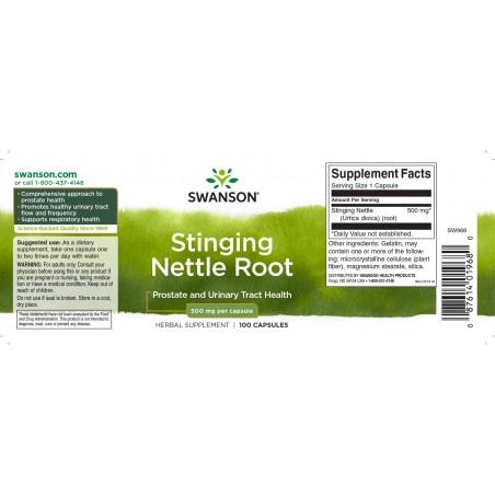 Didžiosios dilgėlės šaknis Stinging Nettle Root, Swanson, 500mg, 100 kapsulių