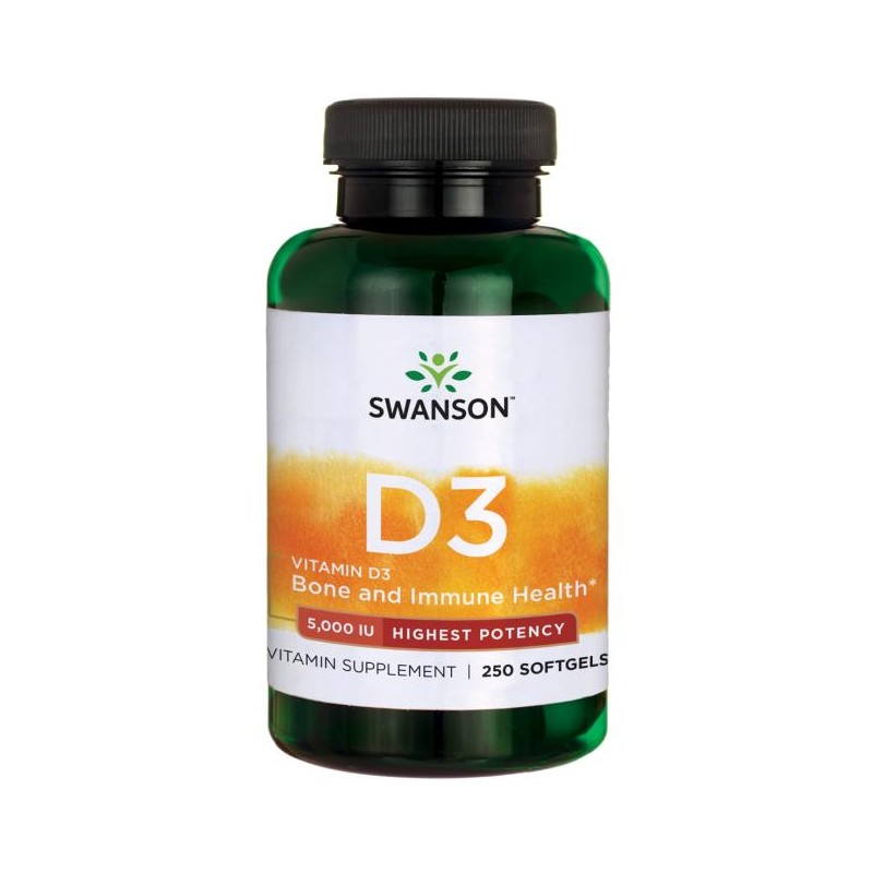 Vitaminas D3 5000TV, Swanson, 125mcg, 250 kapsulių