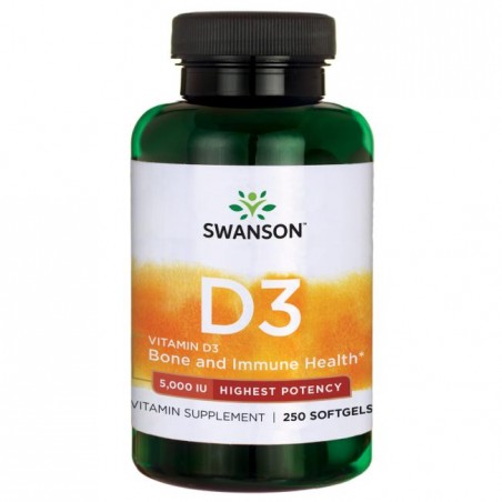 Vitaminas D3 5000TV, Swanson, 125mcg, 250 kapsulių