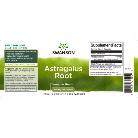 Astragalus-juuri, Swanson, 470mcg, 100 kapselia