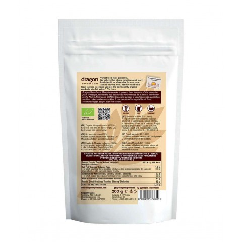 Mesquite bean powder-sweetener Mesquite, organic, Dragon Superfoods, 100g