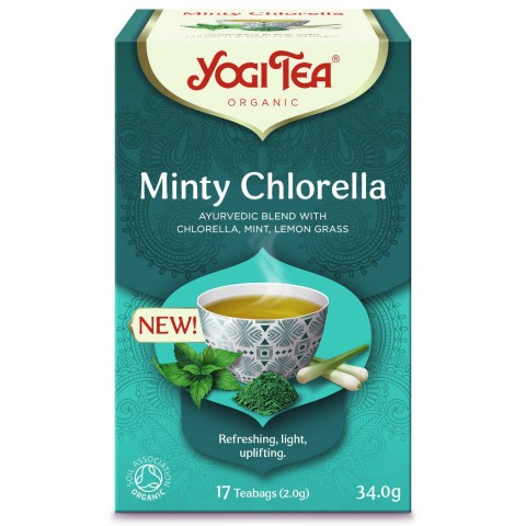 Prieskoninė arbata su pipirmėtėmis Minty Chlorella, Yogi Tea, ekologiška, 17 pakelių