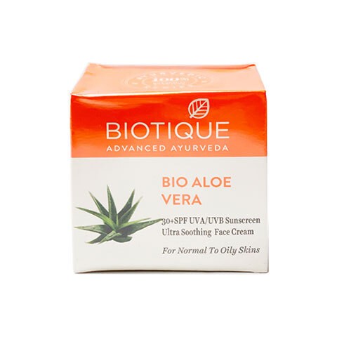 Kasvojen aurinkovoide normaalille ja rasvaiselle iholle Bio Aloe Vera, Biotique, 50g