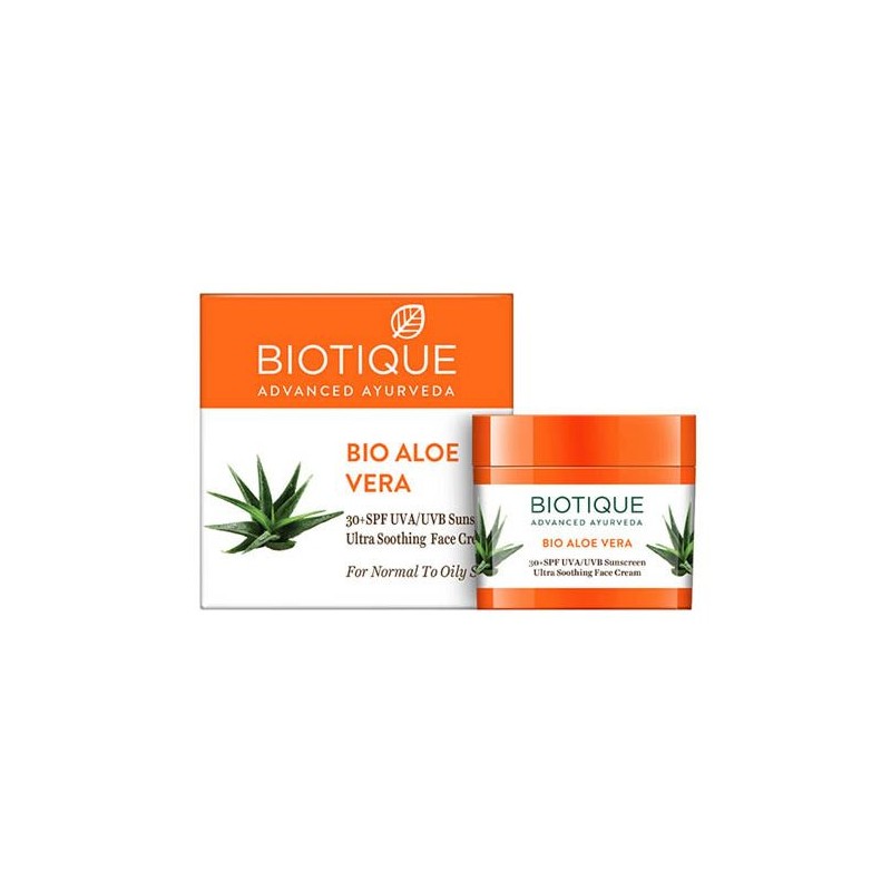 Kasvojen aurinkovoide normaalille ja rasvaiselle iholle Bio Aloe Vera, Biotique, 50g