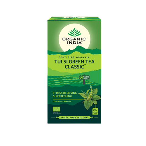Ajurvedinė arbata Tulsi Green Tea Classic, Organic India, 25 pakeliai