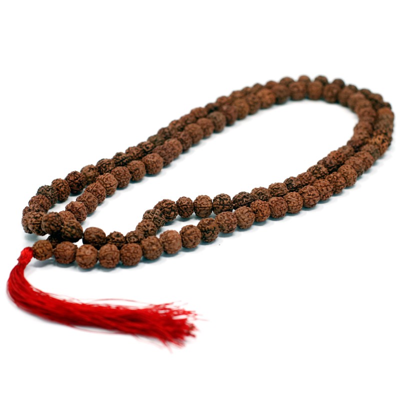 Rudraksha necklace Mala, brown, 108 beads with tassel