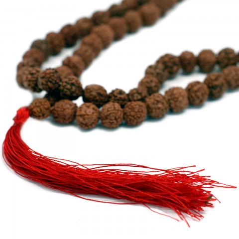 Rudraksha necklace Mala, brown, 108 beads with tassel