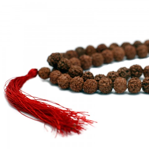 Rudraksha kaulakoru Mala, ruskea, 108 helmeä ja tupsu