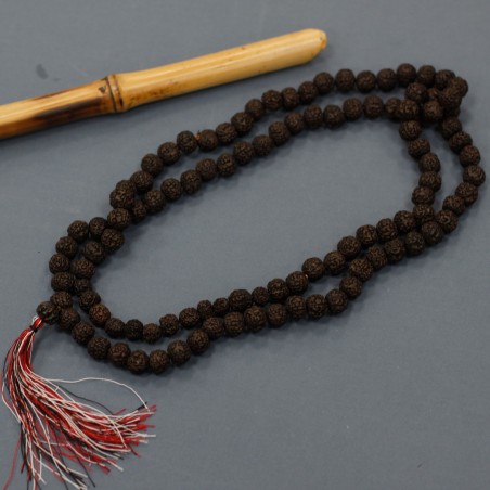 Rudraksha necklace Mala, dark brown, 108 beads with tassel