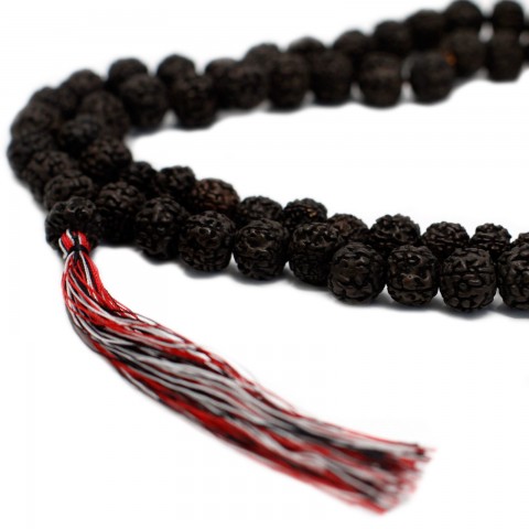 Rudraksha necklace Mala, dark brown, 108 beads with tassel