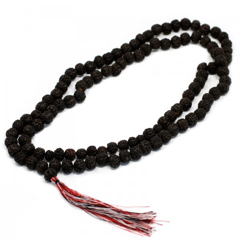 Ожерелье Рудракша Мала, темно-коричневое, 108 бусин с кисточкой