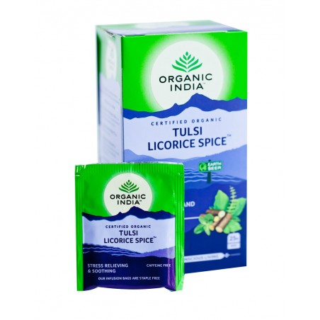 Ayurvedic Tea Tulsi Lakritsamauste, Organic India, 25 pakettia