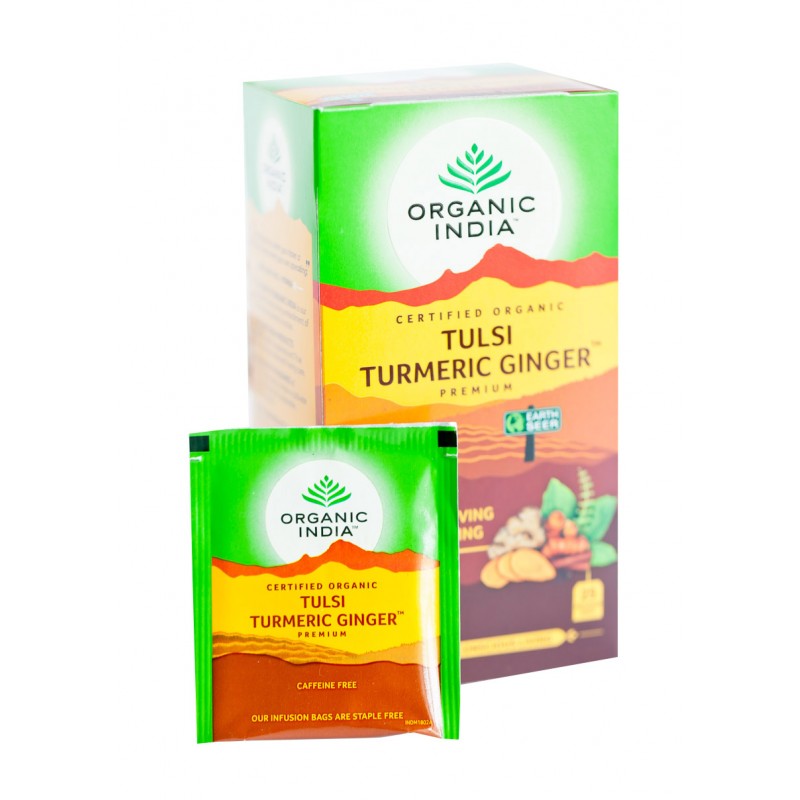 Ayurvedic Tea Tulsi Kurkuma Inkivääri, Organic India, 25 pakettia