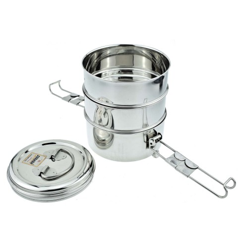 Authentic, traditional Indian lunch box Tiffin-Box Bombay, 3 tiers, stainless steel, large