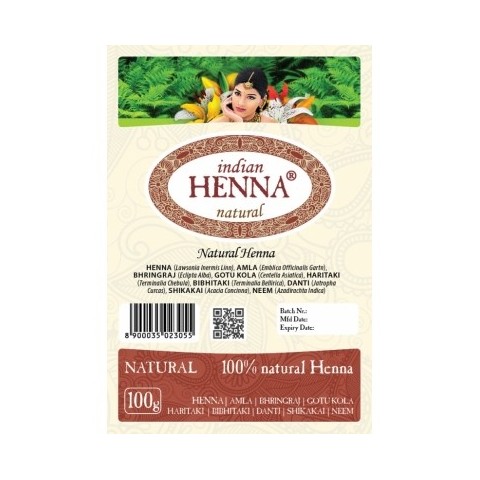 Luonnollinen hiusvärijauhe Luonnollinen, Indian Henna, 100g