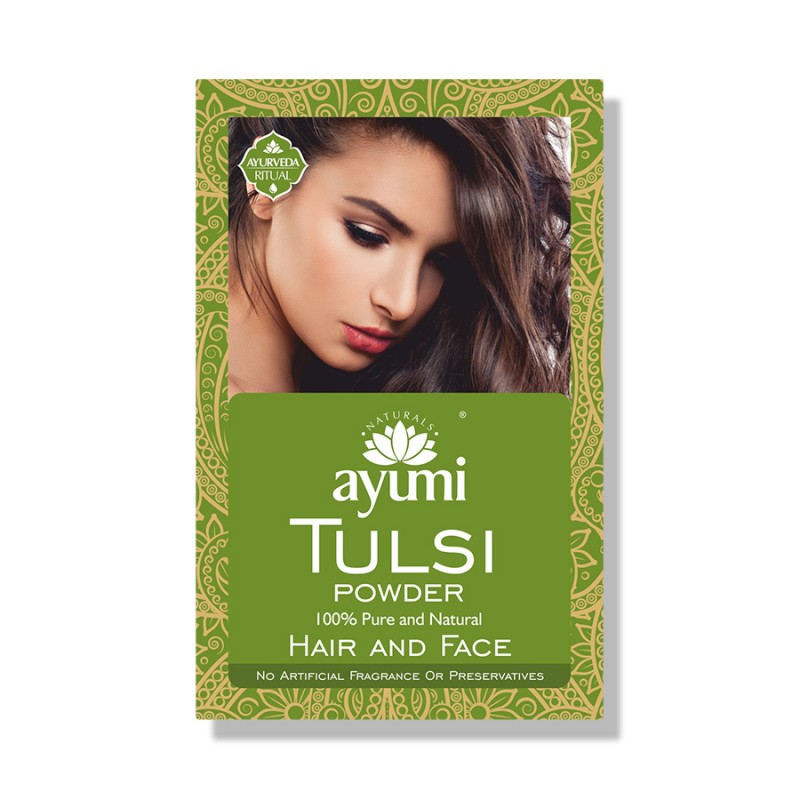 Intialainen basilikajauhe kasvoille ja hiuksille Tulsi, Ayumi, 100g