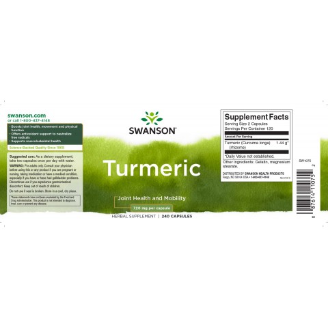 Kurkuma Turmeric, Swanson, 720 mg, 240 kapselia