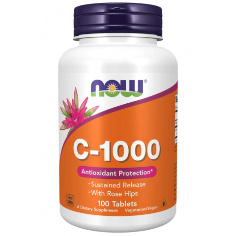 C-1000-vitamiini ruusunmarjojen kanssa, NOW, 100 tablettia