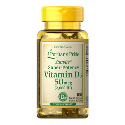 D3-vitamiini 2000 IU, Puritan's Pride, 50mcg, 100 pehmytkapseliä