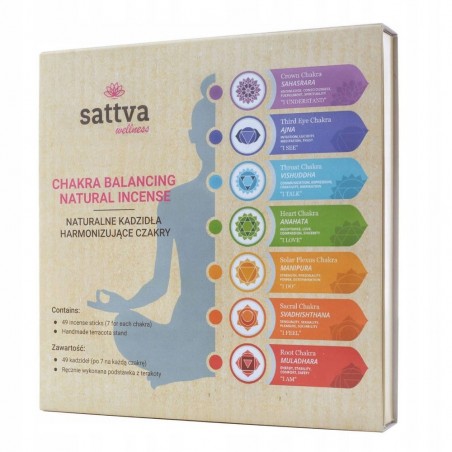 Chakra Box set of incense sticks, Sattva Ayurveda, 49 pcs.