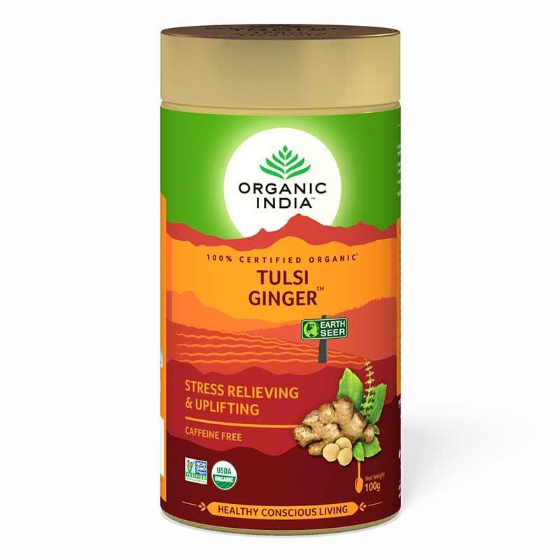 Ayurvedic tea Tulsi Ginger, loose, Organic India, 100g