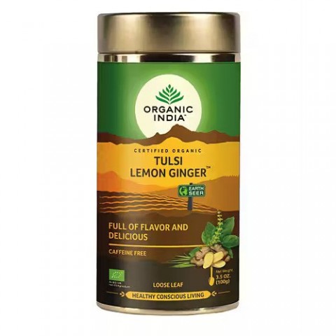Аюрведический чай Тулси Лимон Имбирь, некрепкий, Organic India, 100 г