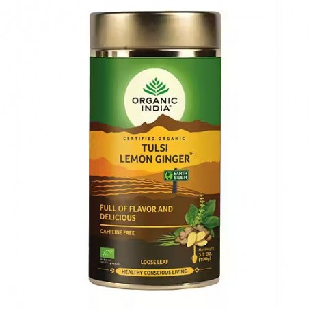 Ayurvedinen tee Tulsi Sitruuna Inkivääri, irtotee, Organic India, 100g