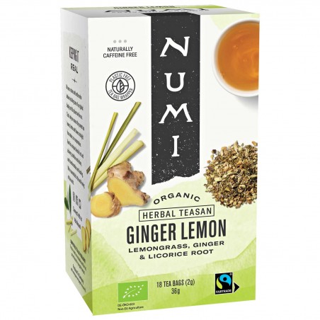 Inkivääri- ja sitruunaruohotee lakritsalla, luomu, Numi Tea, 18 pakettia