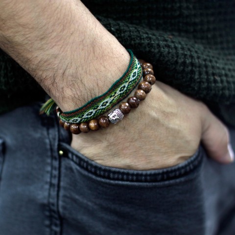 Brown wood beads Buddha bracelet