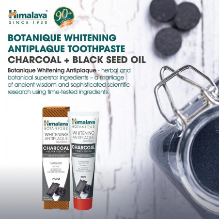 Whitening toothpaste against plaque with charcoal and black cumin oil, Himalaya, 113g