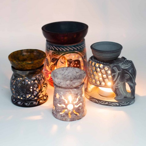 Soapstone incense and oil burner Flower of Life Five Colours, 10 cm