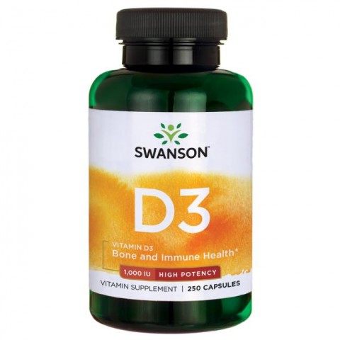 D3-vitamiini 1000TV, 25 mcg, Swanson, 250 kapselia