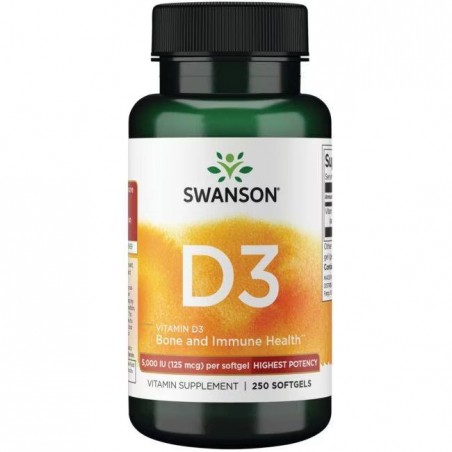 Vitamin D3 5000 IU, 125 mcg, Swanson, 250 capsules