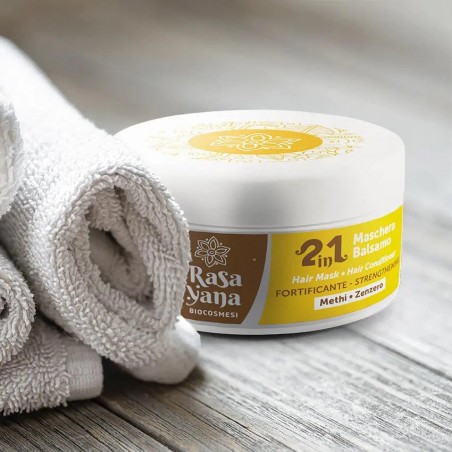 Vahvistavat hiukset 2-in-1 naamio-hoitoaine sarviapilalla ja inkiväärillä, Rasayana Biokosmesi, 150ml