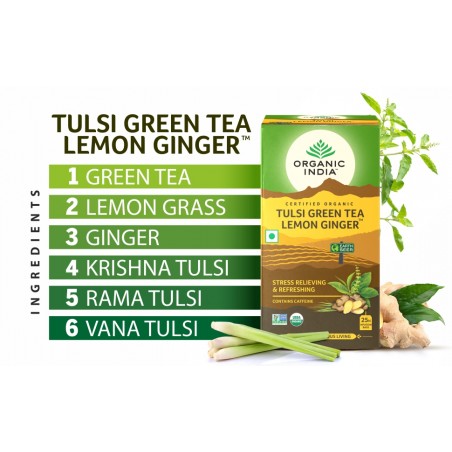 Ayurvedic Tea Tulsi Sitruuna Inkivääri, Organic India, 25 pakettia