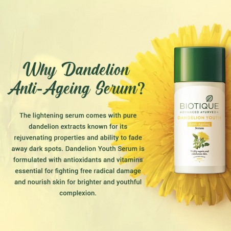 Dandelion BIO Anti-Ageing seerumi voikukkauutteella, Biotique, 40ml