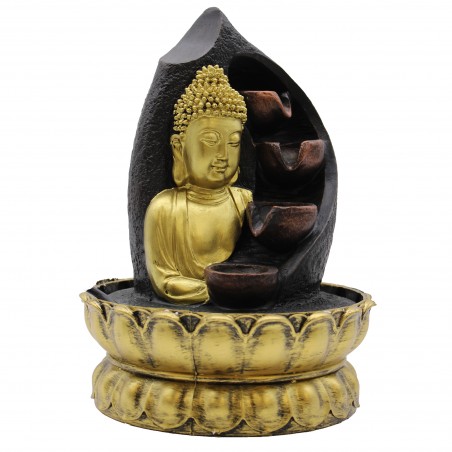 Vesilähde Kultainen buddha ja ylivuotavat astiat, 30 cm