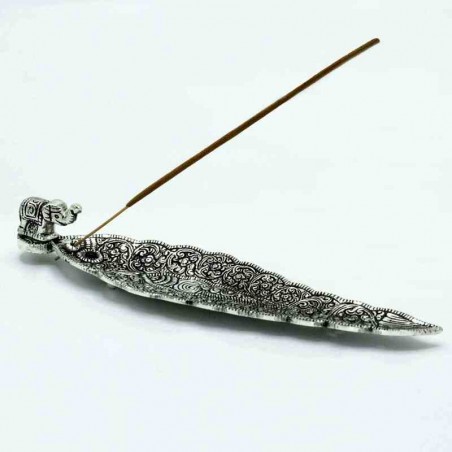 Polished aluminium elongated incense holder Elephant, 20 cm