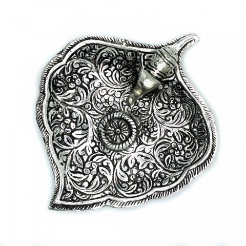 Polished aluminium incense holder Elephant Leaf, 11 cm