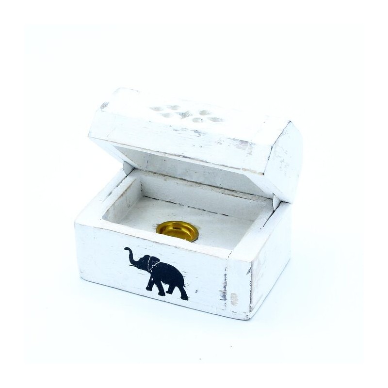 White washed incense cone holder - smoke box 8cm