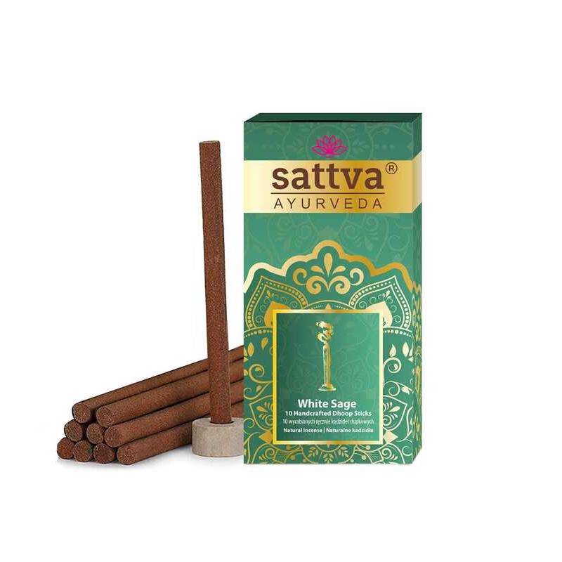 Thick incense sticks White Sage Dhoop, Sattva Ayurveda, 20g