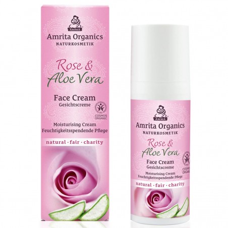 Kosteuttava kasvovoide Rose & Aloe Vera, Amrita Organics, 50 ml