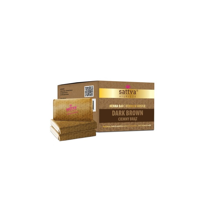 Tummanruskea kasvishiusvärikuutio Henna Bar, Sattva Ayurveda, 3x80g