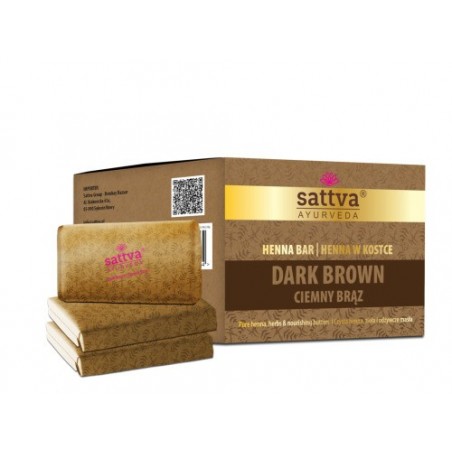 Tummanruskea kasvishiusvärikuutio Henna Bar, Sattva Ayurveda, 3x80g