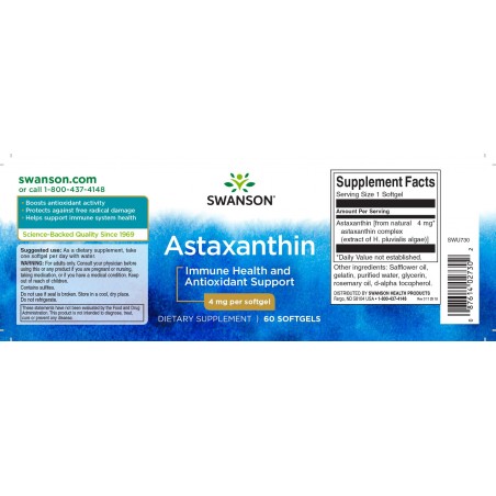 Astaksantiini, Swanson, 4mg, 60 kapselia