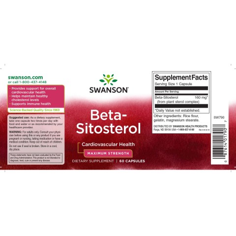 Beetasitosteroli, Swanson, 160mg, 60 kapselia