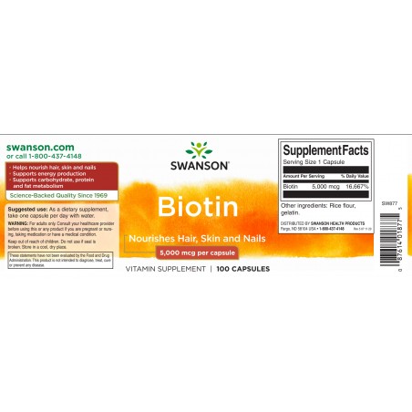 Biotiini, Swanson, 5000mcg, 100 kapselia