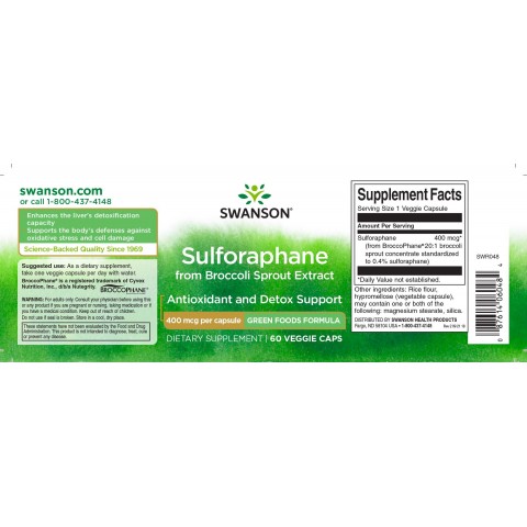 Parsakaaliuute Sulforafaani, Swanson, 400mcg, 60 kapselia