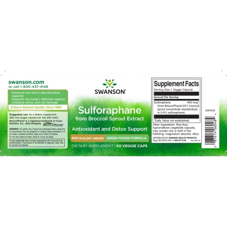 Parsakaaliuute Sulforafaani, Swanson, 400mcg, 60 kapselia